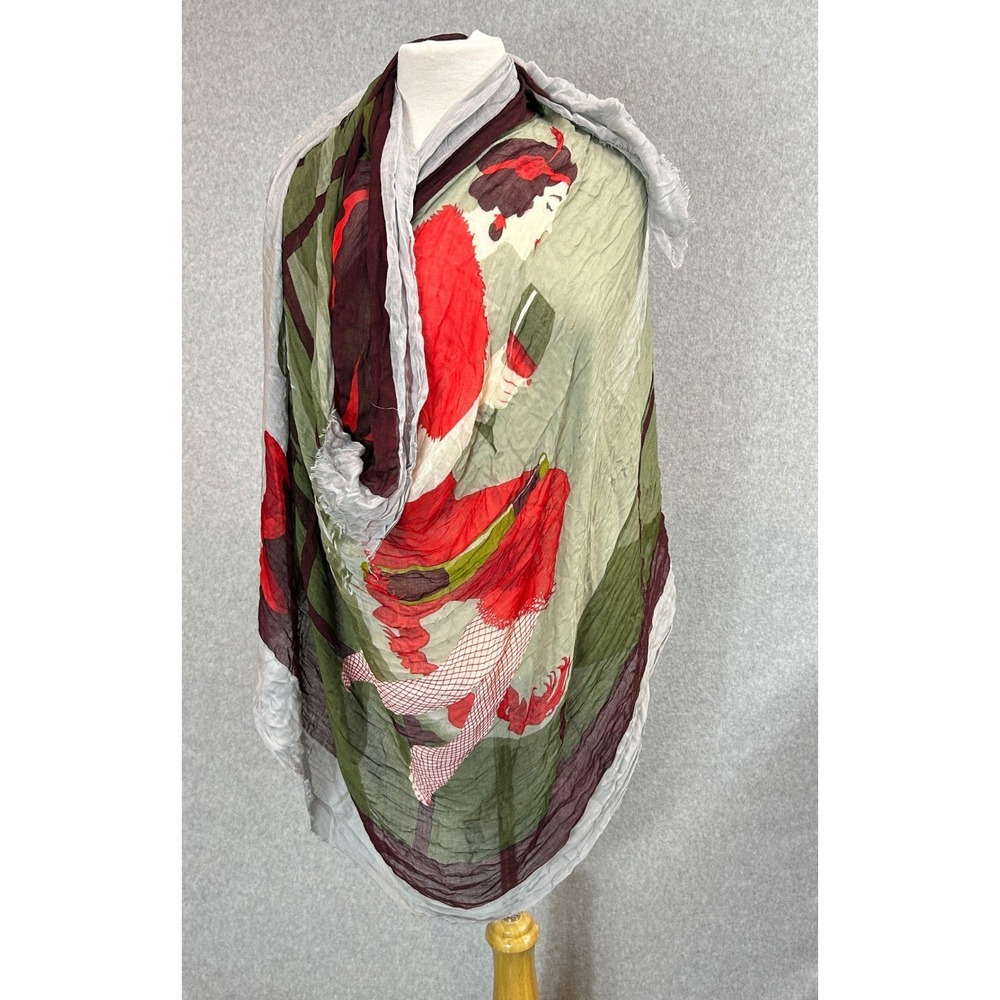 Blue Pacific Tapestry Scarf Wine OClock Green Red Graphic Art Deco Flapper Drape